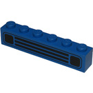 LEGO Blue Brick 1 x 6 with Town Car Grille Black (3009)