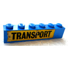 LEGO Blauw Steen 1 x 6 met "TRANSPORT" Sticker (3009)