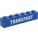 LEGO Blauw Steen 1 x 6 met Wit "TRANSPORT" (3009)