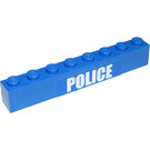 LEGO Blue Brick 1 x 8 with 'POLICE' Bold Narrow Font Sticker (3008)