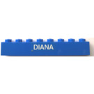 LEGO Blue Brick 1 x 8 with white 'DIANA' Sticker (3008)