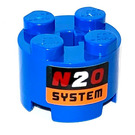LEGO Blue Brick 2 x 2 Round with N2O SYSTEM Sticker (3941)