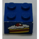 LEGO Blauw Steen 2 x 2 met Cake  Sticker (3003)