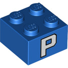 LEGO Blue Brick 2 x 2 with 'P' (3003 / 68928)