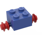 LEGO Blue Brick 2 x 2 with Red Single Wheels (3137)