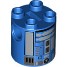LEGO Blue Brick 2 x 2 x 2 Round with Death Star Imperial Astromech Pattern with Bottom Axle Holder 'x' Shape '+' Orientation (27948 / 30361)