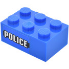 LEGO Blauw Steen 2 x 3 met Politie (Both Sides) Sticker (3002)