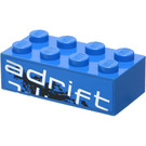 LEGO Blauw Steen 2 x 4 met “adrift” (Rechtsaf Kant) Sticker (3001)