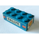 LEGO Blauw Steen 2 x 4 met 'RALLYE' en Shell logo Sticker (3001)