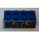 LEGO Blauw Steen 2 x 4 met Twee Vis Sticker (3001)
