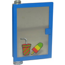 LEGO Blue Door 1 x 4 x 5 Left with Transparent Glass with Drink and Popsicle Sticker (47899)