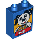 LEGO Blue Duplo Brick 1 x 2 x 2 with Dog with Food Bowl without Bottom Tube (4066)