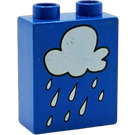 LEGO Blue Duplo Brick 1 x 2 x 2 with Rain Cloud without Bottom Tube (4066)