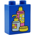 LEGO Blue Duplo Brick 1 x 2 x 2 with Shampoo and Soap Containers without Bottom Tube (4066)