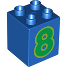 LEGO Blau Duplo Backstein 2 x 2 x 2 mit '8' (13171 / 28938)