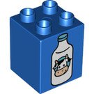 LEGO Blue Duplo Brick 2 x 2 x 2 with Milk Bottle with Cow  (19426 / 31110)