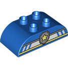 LEGO Duplo Blauw Steen 2 x 4 met Gebogen Sides met Lines en Politie Star (84211 / 98223)