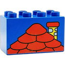 LEGO Blue Duplo Brick 2 x 4 x 2 with red roof (31111)