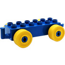 LEGO Blue Duplo Car Chassis 2 x 6 with Red Wheels (Older Open Hitch)