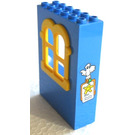 LEGO Blue Fabuland Building Wall 2 x 6 x 7 with Yellow Squared Window with Bird and Sheriff Notice Sticker