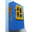 LEGO Bleu Fabuland Building mur 2 x 6 x 7 avec Jaune Squared Fenêtre avec Lock et Keys Autocollant