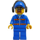 LEGO Blauw Jacket met Oranje Strepen, Blauw Pet met Headphones en Safety Goggles minifiguur
