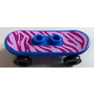 LEGO Blue Minifig Skateboard with Four Wheel Clips with Purple Lines Sticker (42511)