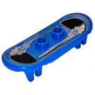 LEGO Blue Minifig Skateboard with Four Wheel Clips with Silver Decoration Sticker (42511)