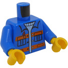 LEGO Blå Minifigur Torso Unbuttoned Jakke med To orange Striber og Pockets, over Light-Blå Ribbed-Neck Skjorte (76382 / 88585)