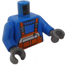 LEGO Blue Minifigure Torso with Orange Bib Overalls with Pocket and Black Clips over Ribbed-neck Shirt (973 / 76382)