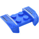 LEGO Blau Kotflügel Platte 2 x 4 mit Overhanging Headlights mit Schwarz Gitter und Silber Stripe Aufkleber (44674)