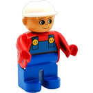 LEGO Blå Overall med Vit Konstruktion Hatt Duplo figur