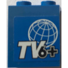LEGO Blauw Paneel 1 x 2 x 2 met Globe en TV 6  Patroon Sticker met zijsteunen, holle noppen (6268)