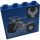 LEGO Blue Panel 1 x 4 x 3 with Motorbike and Spanner without Side Supports, Hollow Studs (4215 / 83134)