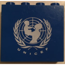 LEGO Blå Panel 1 x 4 x 3 med UNICEF logo uden sidestøtter, faste knops (4215)