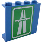 LEGO Blue Panel 1 x 4 x 3 with White Highway on Green Background Sticker without Side Supports, Solid Studs (4215)