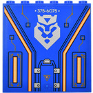 LEGO Blue Panel 1 x 6 x 5 with Conduits and "375 - 6075" Number Sticker (59349)