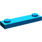 LEGO Blue Plate 1 x 4 with Two Studs without Groove (92593)