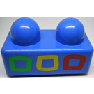 LEGO Blau Primo Backstein 1 x 2 mit 3 Coloured Squares (outlines) (31001)