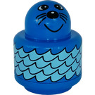 LEGO Blau Primo Runden Rattle 1 x 1 Backstein mit Seal im Water Muster (31005)