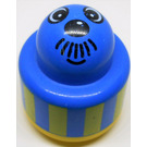 LEGO Blauw Primo Ronde Rattle 1 x 1 Steen met Geel Basis, Gezicht met Moustache en Verticaal Geel Strepen (31005)