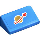 LEGO Blue Slope 1 x 2 (31°) with Classic Space Logo Sticker (85984)