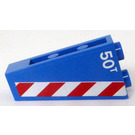 LEGO Blue Slope 1 x 2 x 3 (75°) Inverted with '50T' and Red and White Stripes - Left Side Sticker (2449)