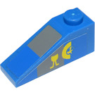 LEGO Blauw Helling 1 x 3 (25°) met Grijs Panels, Geel Symbols Sticker (4286)