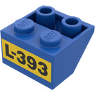 LEGO Blue Slope 2 x 2 (45°) Inverted with "L-393" Sticker with Flat Spacer Underneath (3660)