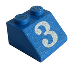LEGO Blauw Helling 2 x 2 (45°) met "3" (3039)