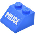 LEGO Bleu Pente 2 x 2 (45°) avec Police Autocollant (3039)
