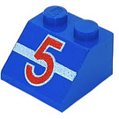 LEGO Bleu Pente 2 x 2 (45°) avec avec rouge 5 Printing (3039)