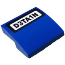 LEGO Blue Slope 2 x 2 Curved with 'D3TA1N' Sticker (15068)