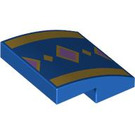 LEGO Blue Slope 2 x 2 Curved with Gold and Lavender Diamonds / Stripes (15068 / 104427)